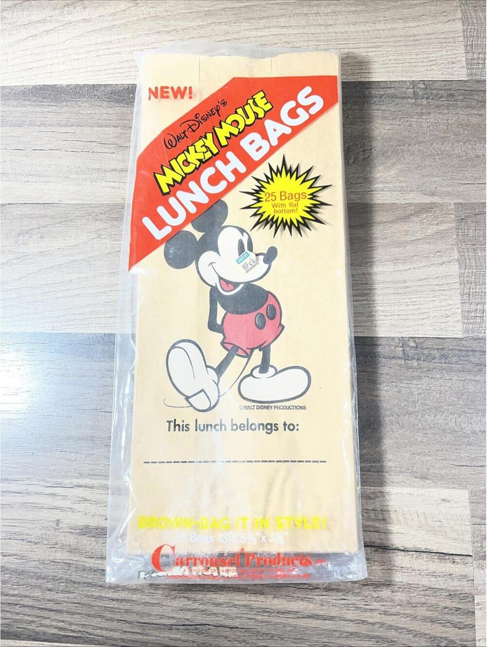 Walt Disney's Vintage Mickey Mouse Lunch Bags 25 Paper Lunch Bags Unopened.